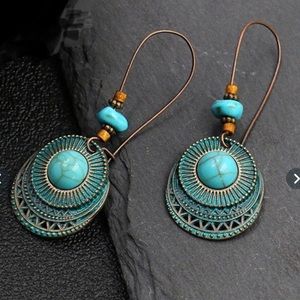 Turquoise & Copper Boho Dangle Earrings